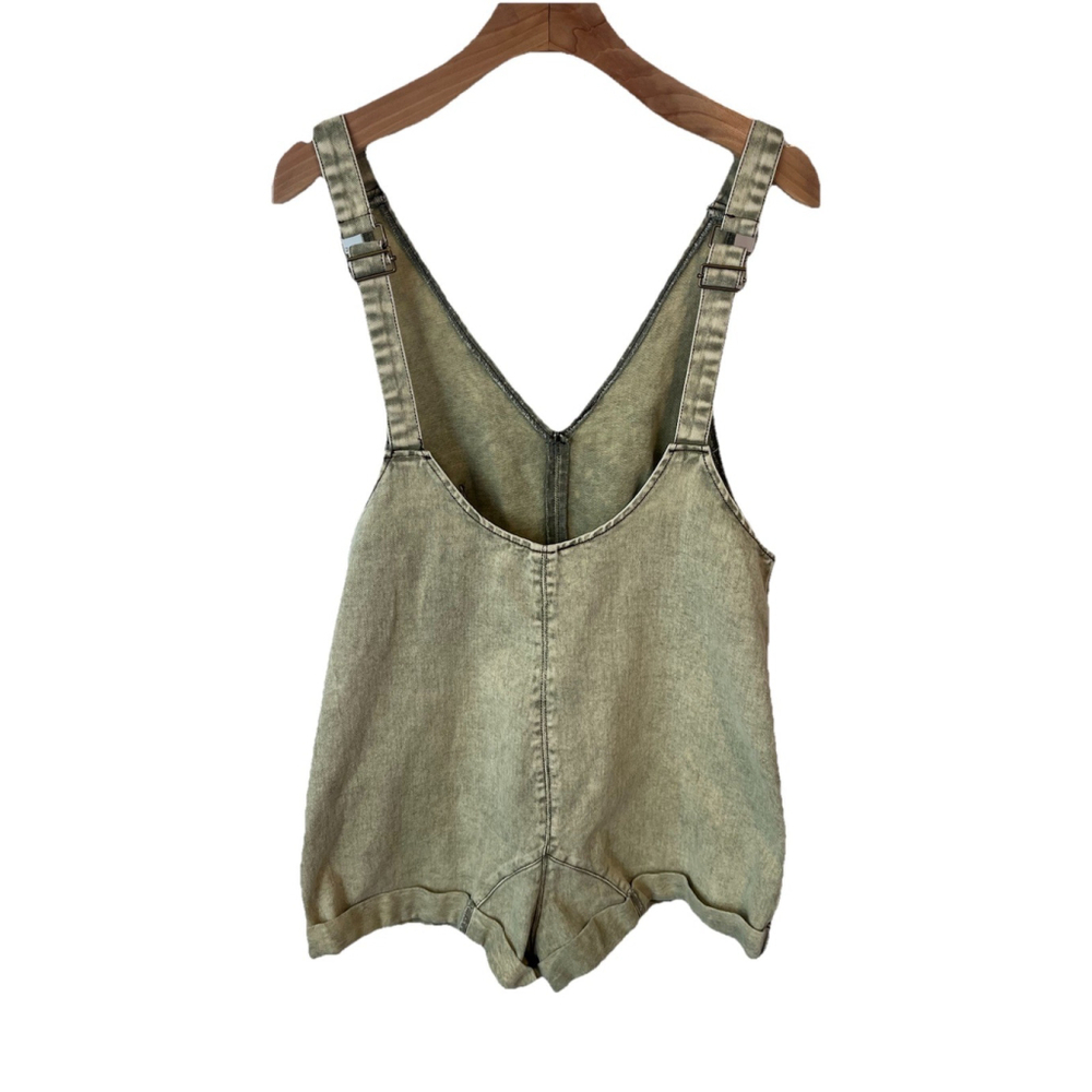 Shein Overall Shorts Romper Women's Size Small Green Denim